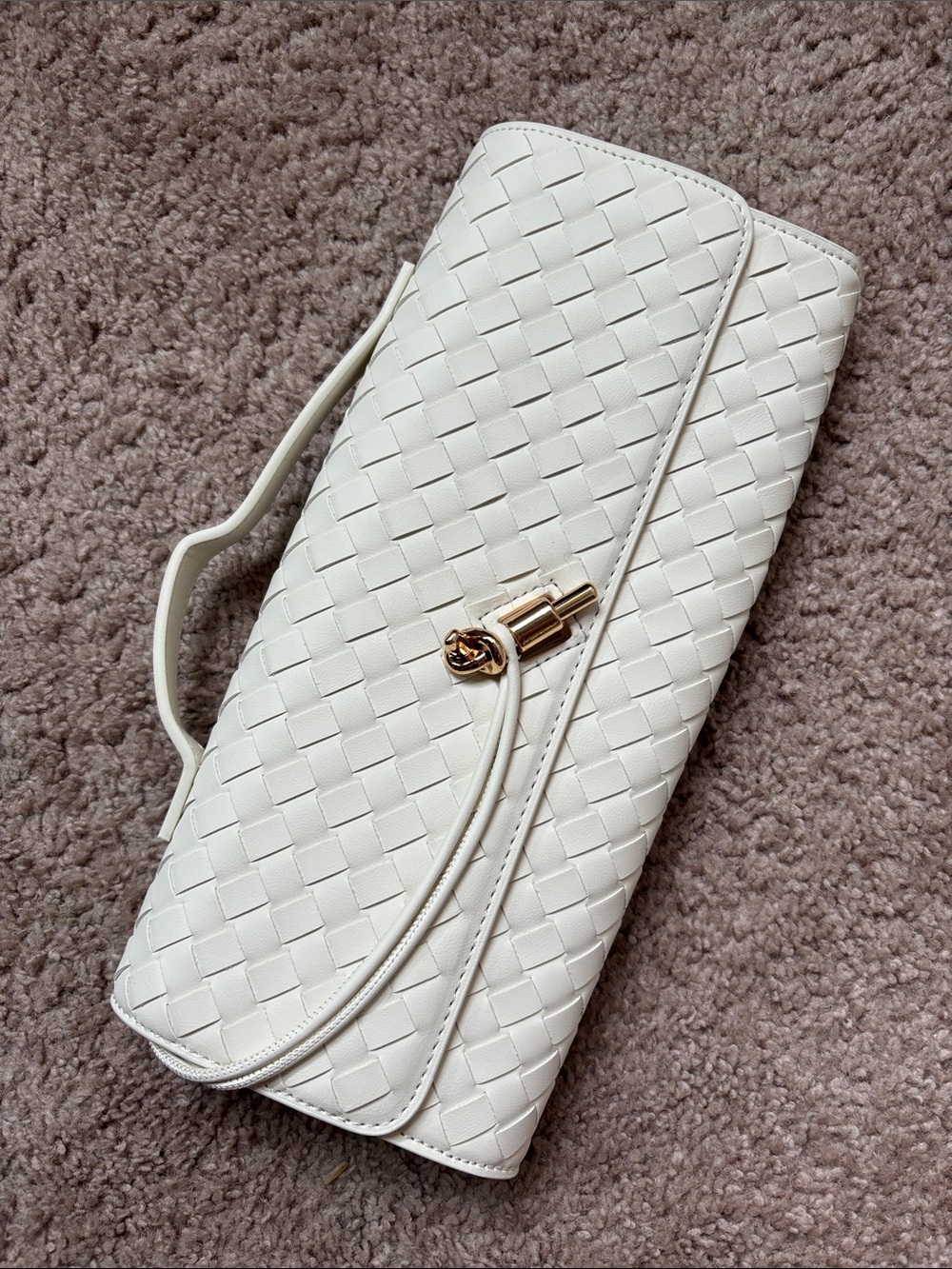 White Woven Leather Clutch Bag - Elegant Evening Handbag